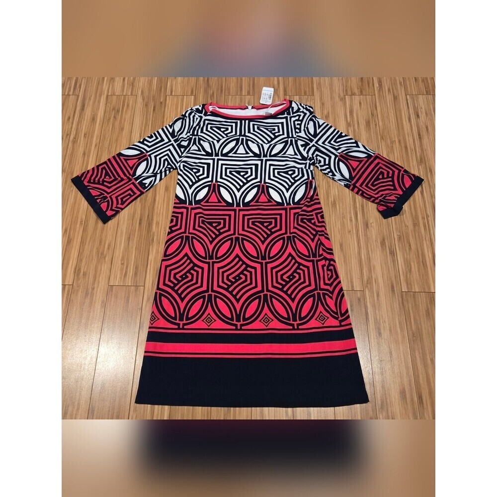 NWT Christopher & Banks Geometric Pattern Pink Navy A-Line Dress